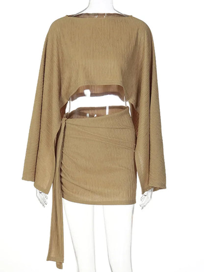 Joskaa Long Sleeve Crop Mini Two Piece Set - two piece set image 6