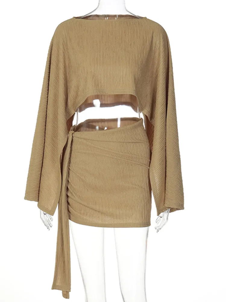 Joskaa Long Sleeve Crop Mini Two Piece Set - two piece set image 6