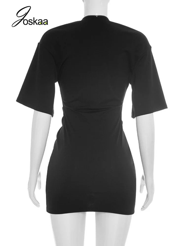 Women's Ruched Short Sleeve Bodycon Mini Dress Brown – Detail View