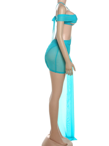 Joskaa Mesh Backless Bodycon Dress Irregular Beach Hollow - dress image 3