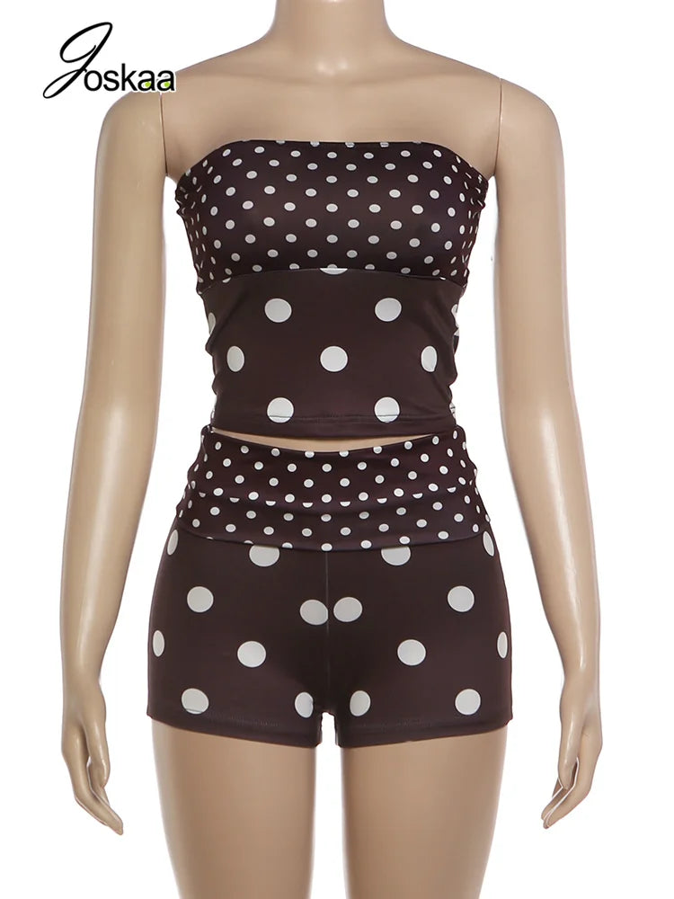 Women's Polka Dot Backless Two Piece Set Coffee – Back View