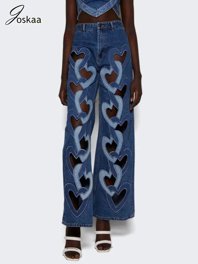 Wholesale Women's Cutout Blue Stretch Jeans Pants Blue – Back View