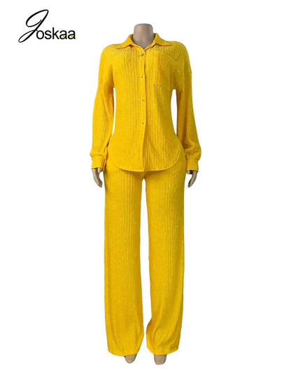 Women's Long Sleeve Wide Leg Two Piece Set - Back View