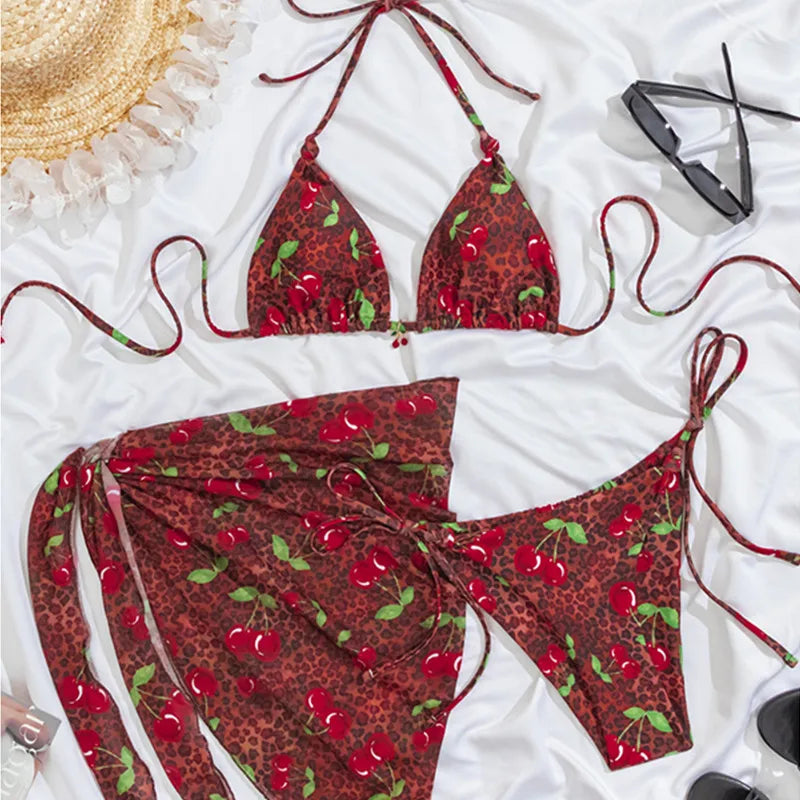 Joskaa Leopard Print Swimwear Cherry Printed 3pcs - swimwear image 5