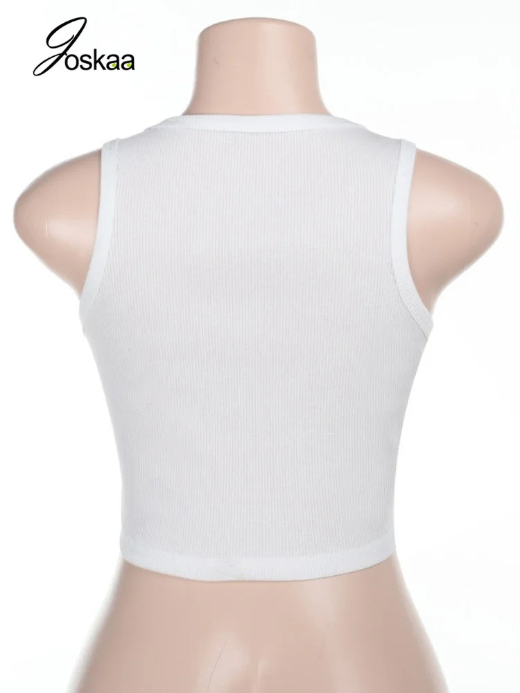 Women's Letter Print Sleeveless Crop Top White – Detail View