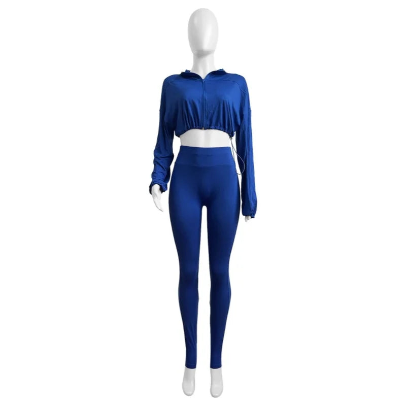Joskaa Zip Up Long Sleeve Crop Two Piece Set - two piece set image 6