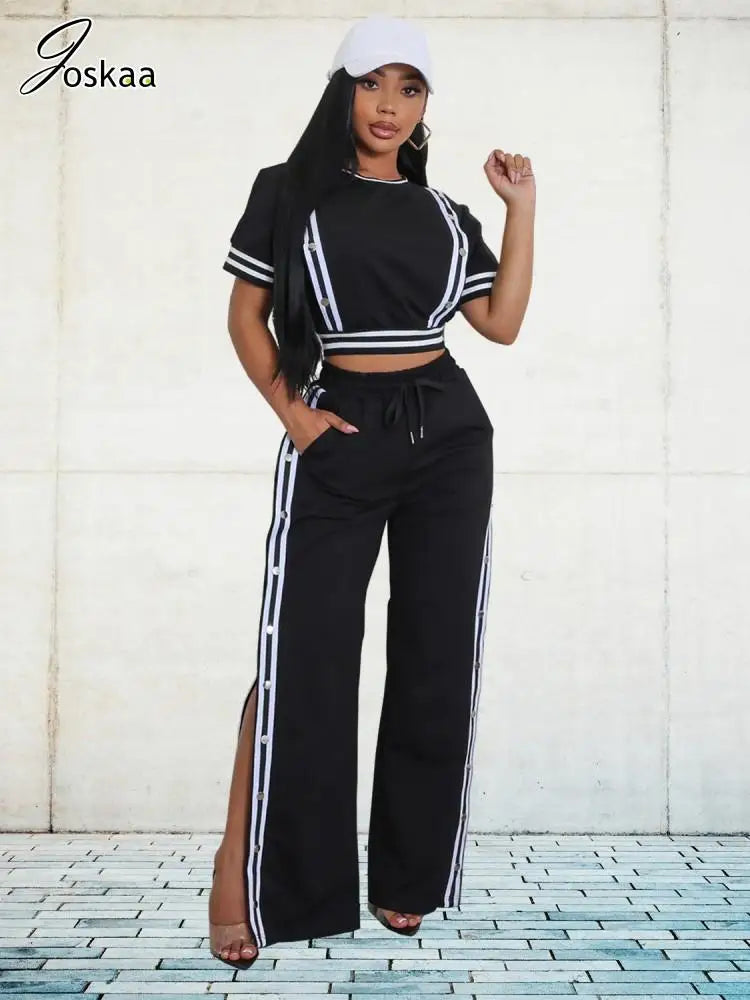 Women's Stripe Short Sleeve Two Piece Set – Women's Fashion Wholesale – Front View