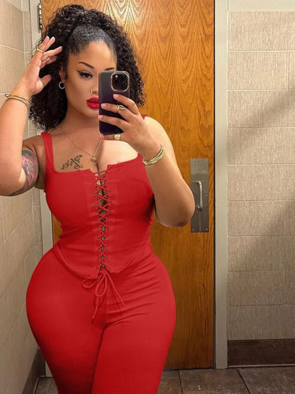 Women's Knit Cutout Crop Ribbed Two Piece Set