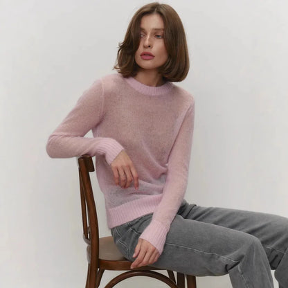 Women's Mesh Knit Long Sleeve Ribbed Top