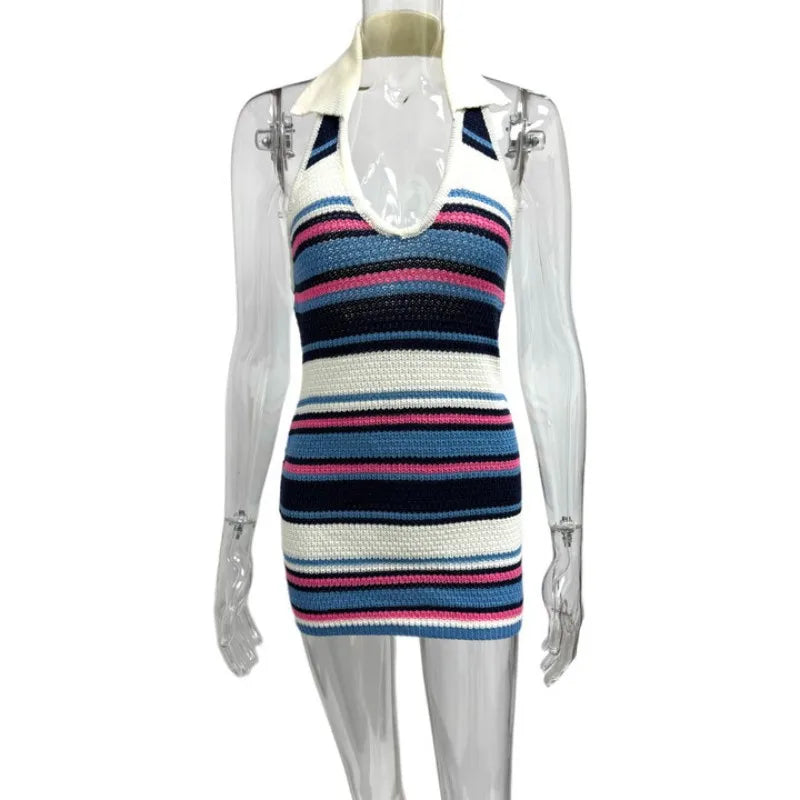Joskaa Stripe Ribbed Knit Backless Halter Dress - dress image 5