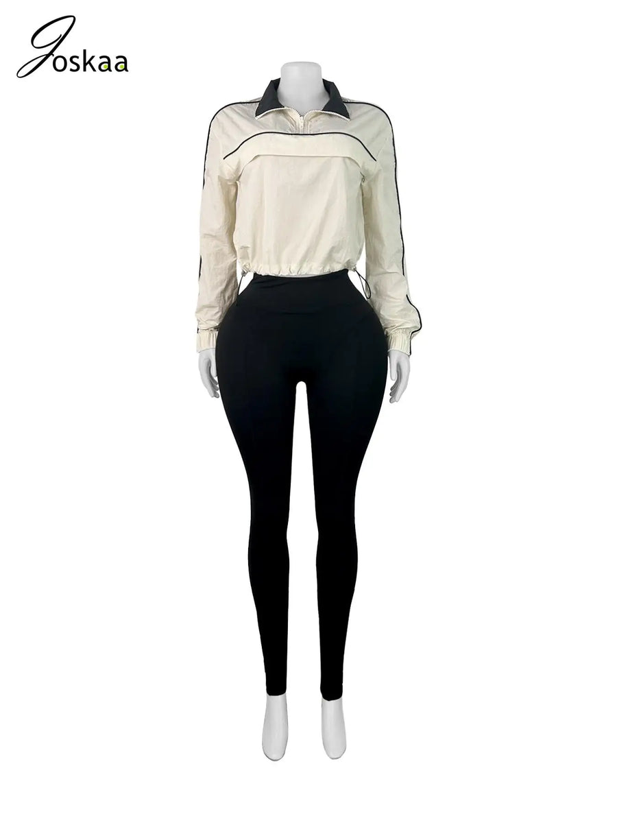 Women's Long Sleeve Sporty Nylon Full Two Piece Set Green – Back View