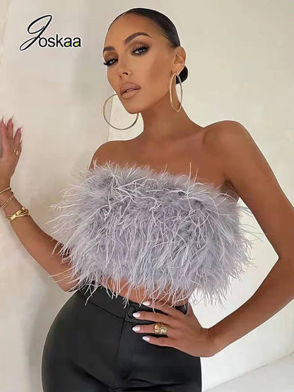 Women's Backless Strapless Crop Feather Tank Top – Women's Fashion Wholesale – Front View