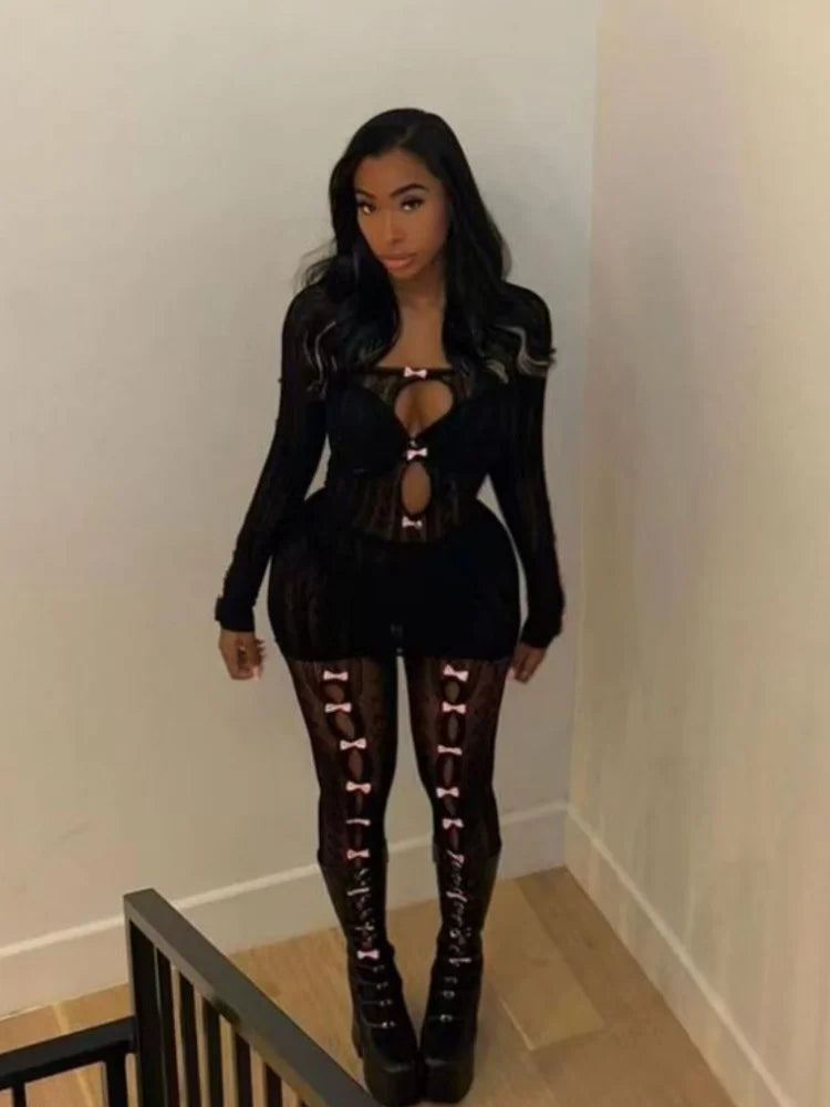 Women's Cutout Long Sleeve Two Piece Set – Women's Fashion Wholesale – Front View
