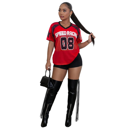 Joskaa Mesh Short Sleeve Top Letter Print Oversized - top image 8