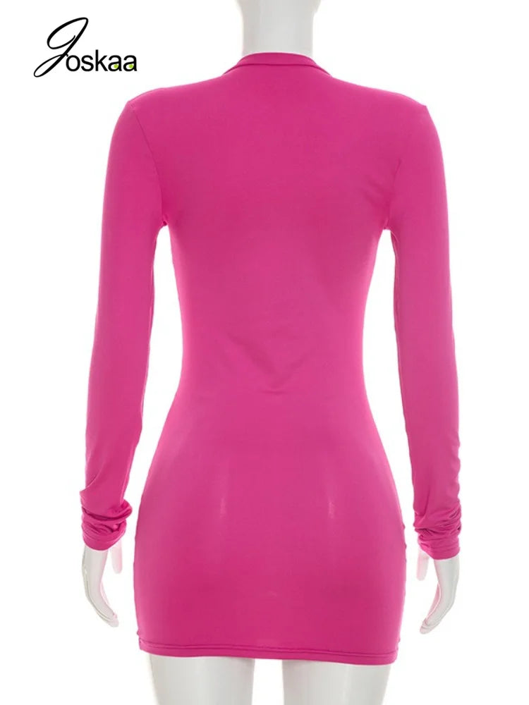 Women's Ruched V-neck Long Sleeve Bodycon Mini Dress - Detail View