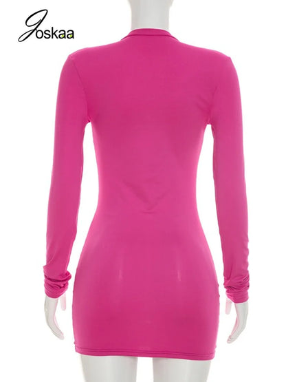 Women's Ruched V-neck Long Sleeve Bodycon Mini Dress - Detail View
