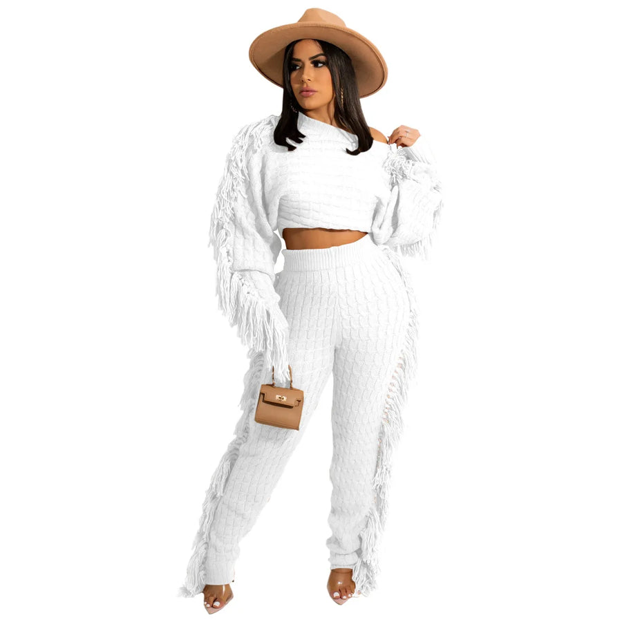Women's Knit Long Sleeve Crop Two Piece Set