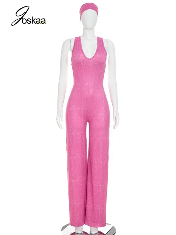 Women's Ruched Backless V-neck Sleeveless Romper - Back View