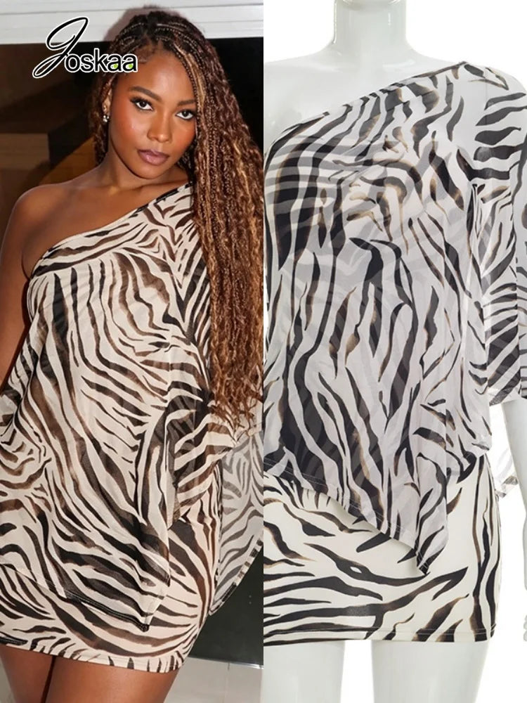 Women's Zebra Print Stripe Mesh Two Piece Set – Women's Fashion Wholesale – Front View