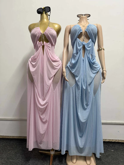 Joskaa Mesh Ruched Backless Halter Dress - dress image 2
