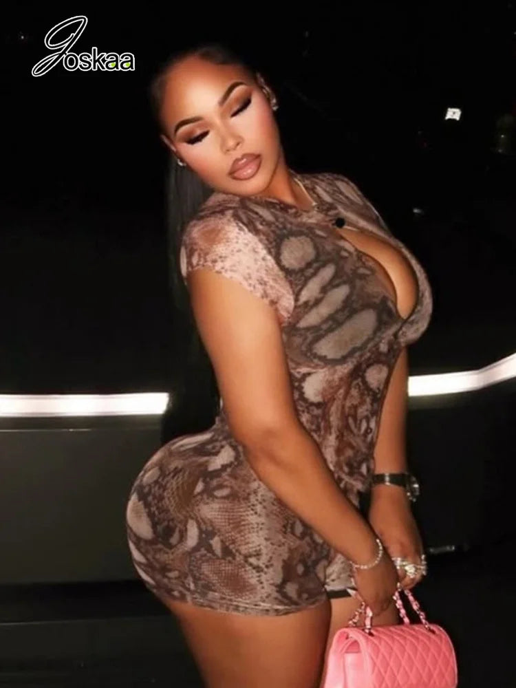 Women's Snake Print Cutout Bodycon Romper - Side View