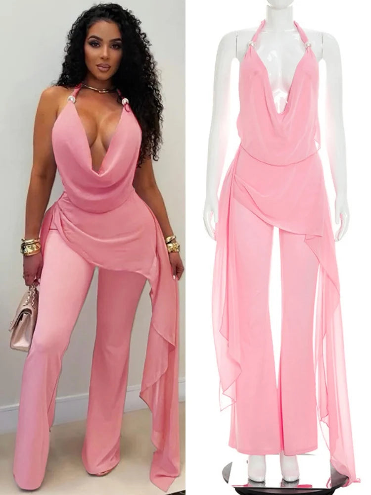Women's Backless V-neck Halter Sleeveless Romper - Additional View 8