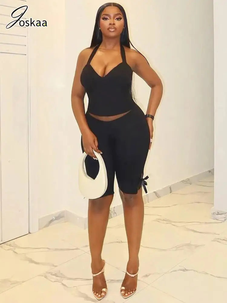 Women's Backless Halter Crop Two Piece Set – Women's Fashion Wholesale – Front View