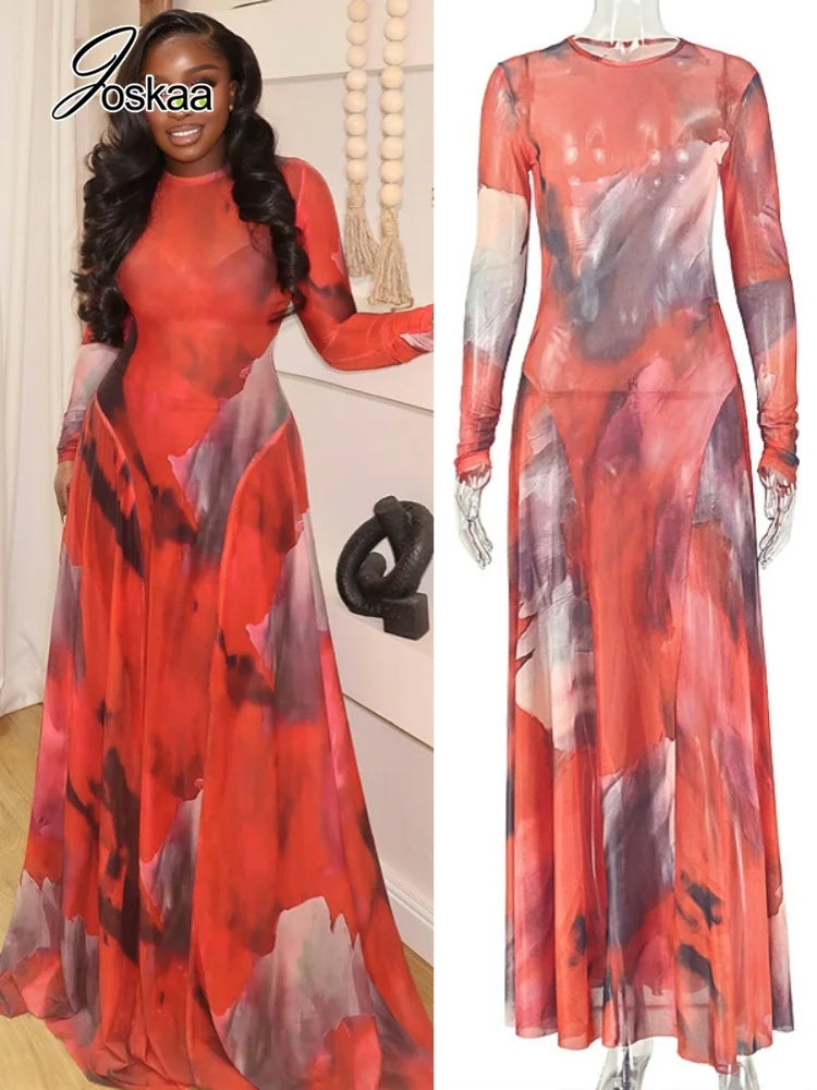 Women's Mesh Long Sleeve Bodycon Maxi Dress – Women's Fashion Wholesale – Front View