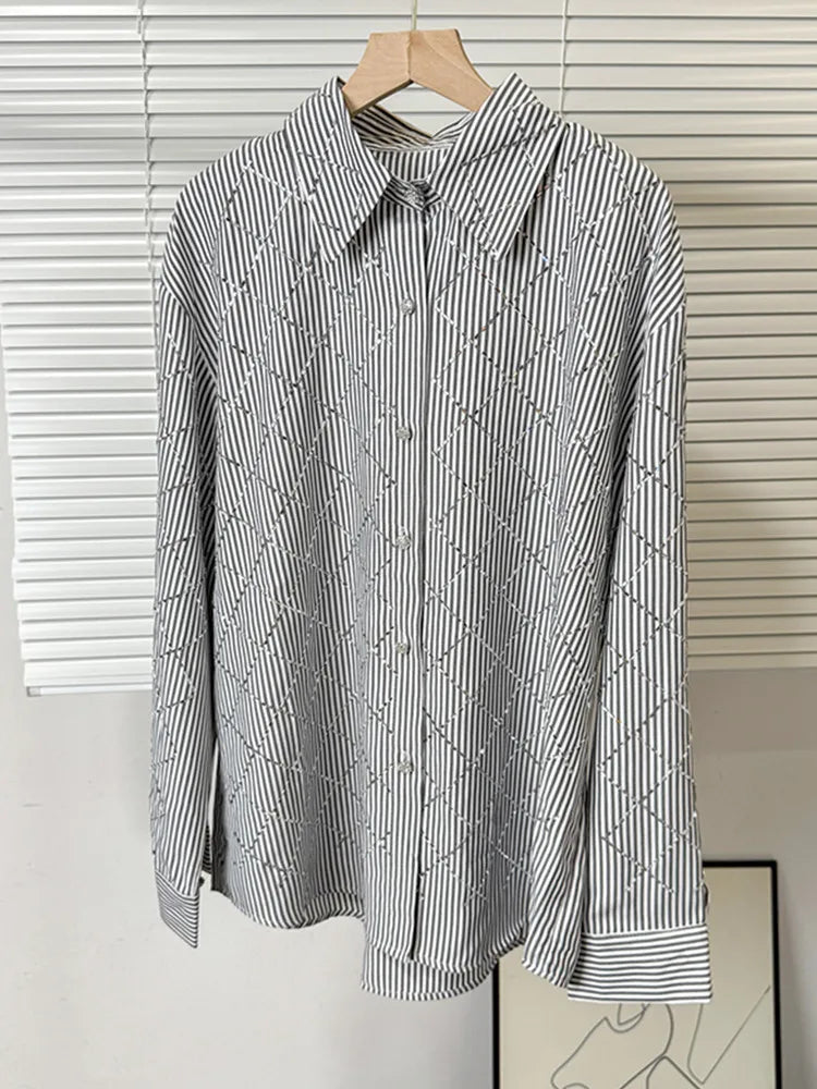 Joskaa Plaid Stripe Rhinestone Long Sleeve Top - top image 6
