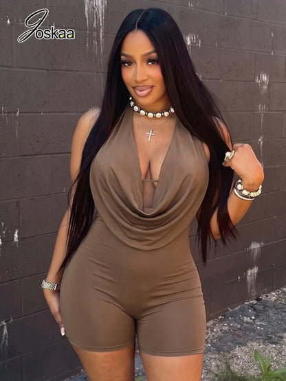 Women's Backless Halter Sleeveless Bodycon Romper - Side View