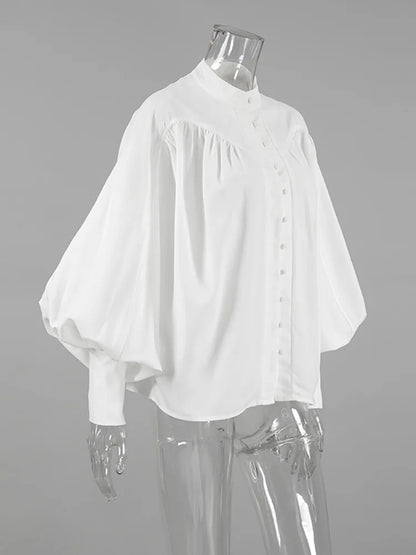 Women's Long Sleeve French Design Chic Top White – Detail View