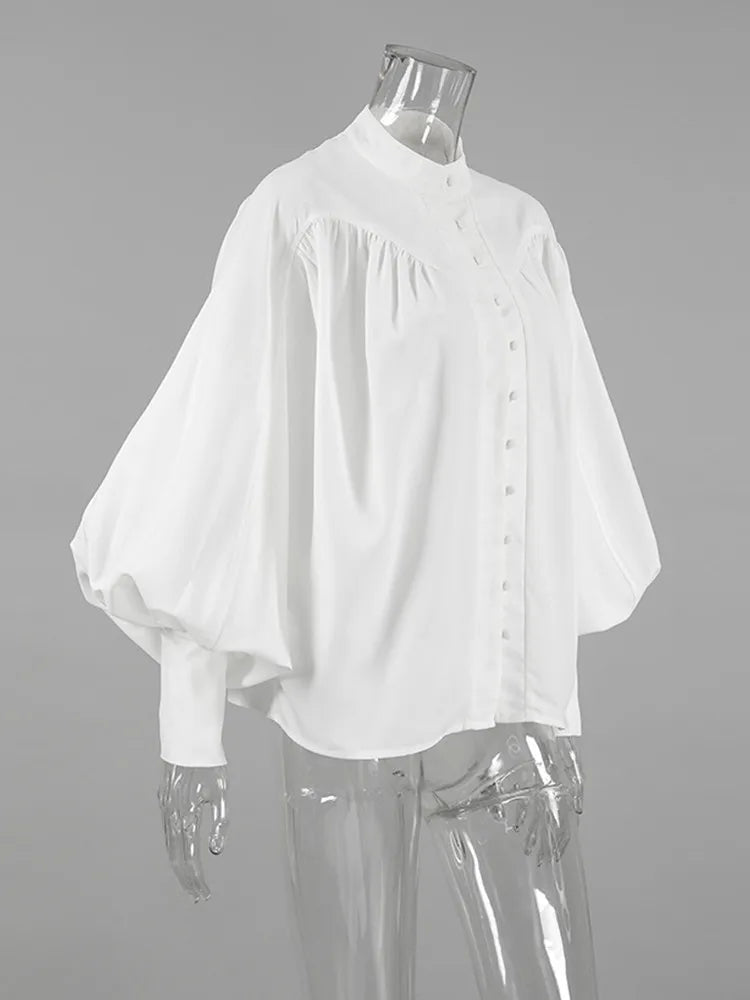 Women's Long Sleeve French Design Chic Top White – Detail View