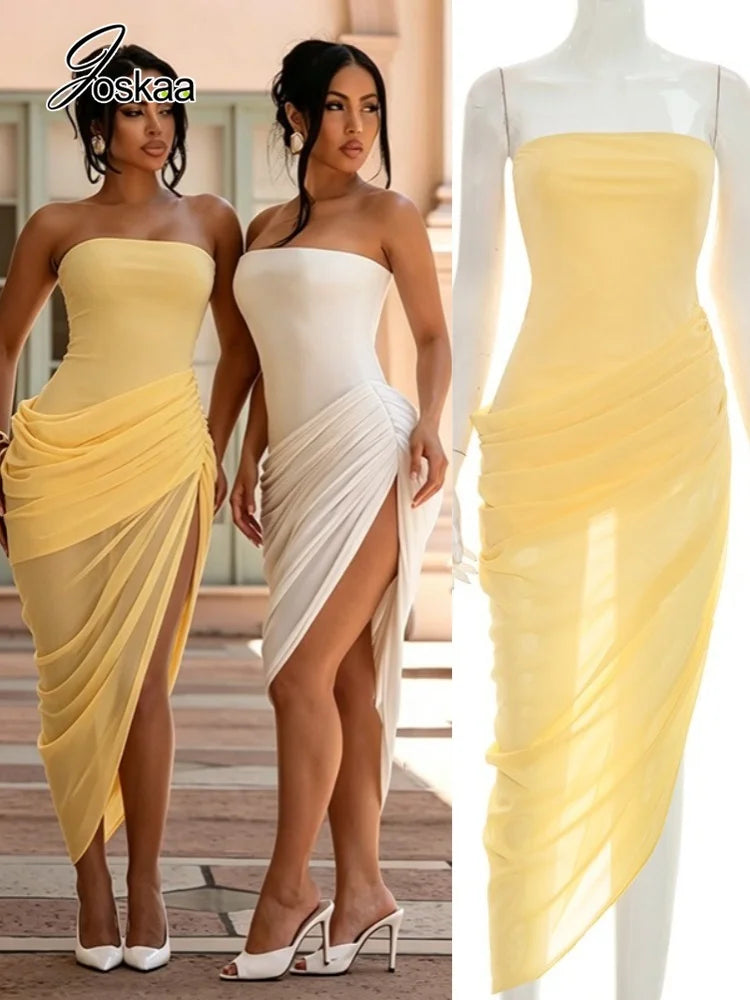 Women's Mesh Ruched Strapless Bodycon Dress – Women's Fashion Wholesale – Front View