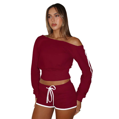 Women's Long Sleeve Fall Patchwork Oblique Two Piece Set