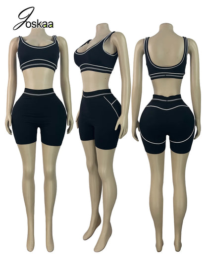 Women's Crop Color Contrast Line Two Piece Set Gray Pants Suit – Back View