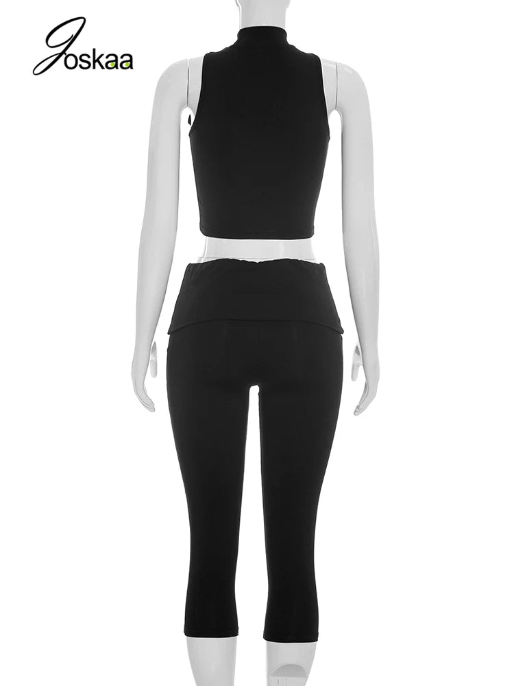 Women's Cutout Crop Solid Sporty Stand Two Piece Set Blue – Detail View