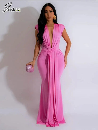 Women's Ruched Sleeveless Bodycon Maxi Dress Yellow – Side View