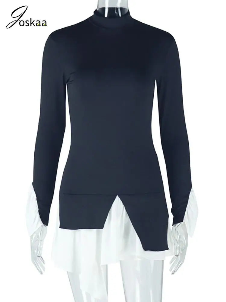 Wholesale Women's Long Sleeve Bodycon Mini Dress Black And White – Back View