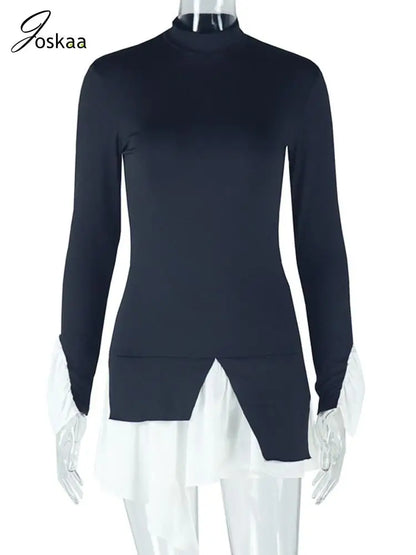 Wholesale Women's Long Sleeve Bodycon Mini Dress Black And White – Back View