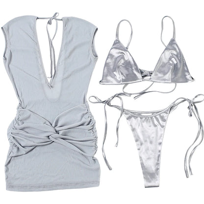 Joskaa Ruched Two Piece Set Beach Deep V-neck - two piece set image 5