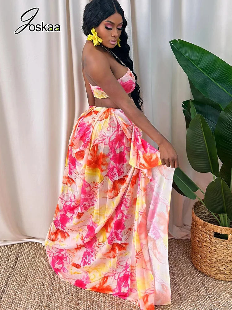 Women's Floral Print Cutout Halter Maxi Dress - Side View