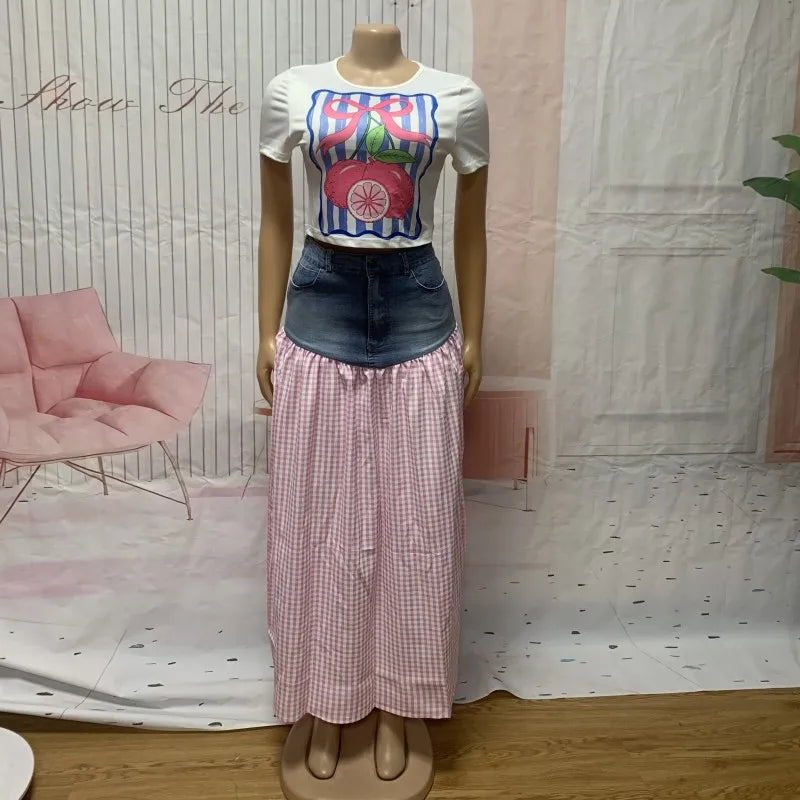Women's Denim Short Sleeve Crop Two Piece Set