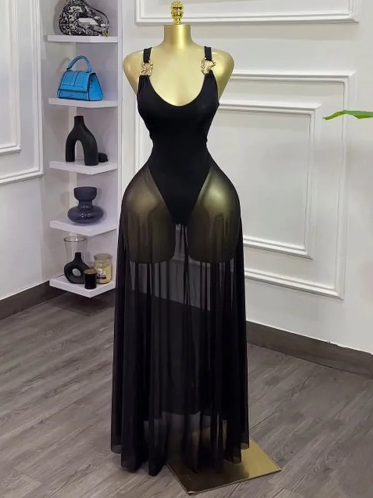 Joskaa Mesh Maxi Dress Solid Holiday See - maxi dress image 5
