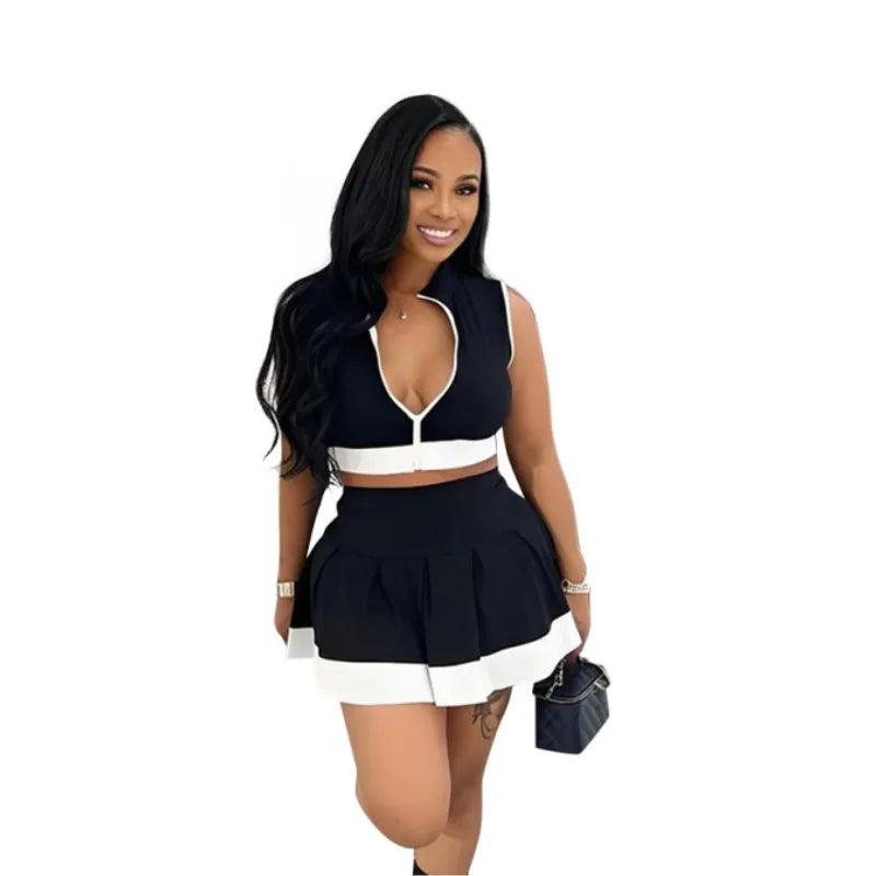 Wholesale Women's Zip Pleated Two Piece Set