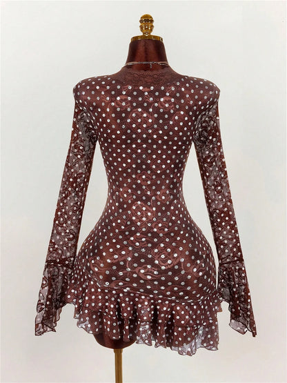Joskaa Polka Dot Lace Long Sleeve Bodycon Mini Dress - mini dress image 5