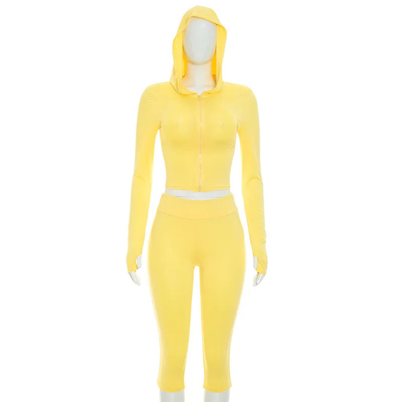 Women's Ruched Zip Up Long Sleeve Two Piece Set - Detail View 8