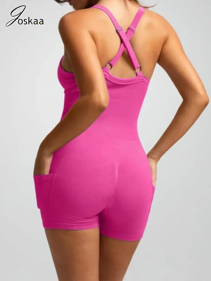 Women's Bodycon Built-in Bra Crisscross Romper Dark Blue – Side View