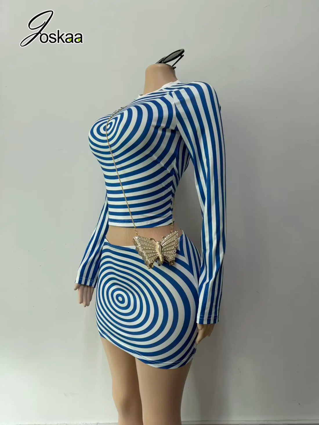 Women's Striped Long Sleeve Two Piece Set - Side View