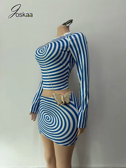 Women's Striped Long Sleeve Two Piece Set - Side View