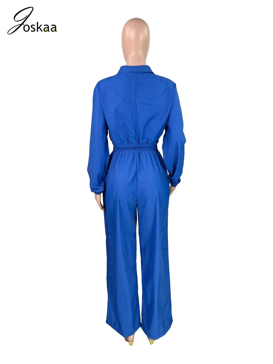 Women's Long Sleeve Crop Flare Two Piece Set Blue – Detail View